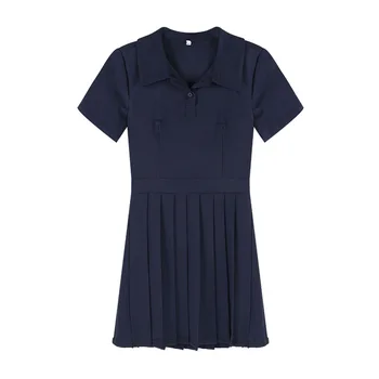 TCXW080302 School Girls Design Pleated Pinafore, Navy School Uniform Dress