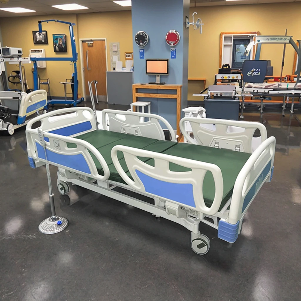 Adjustable Height Electric Medical Bed Metal Rails Foldable Modern Hospital Furniture for Patient Care Back Rest School Hotel 4