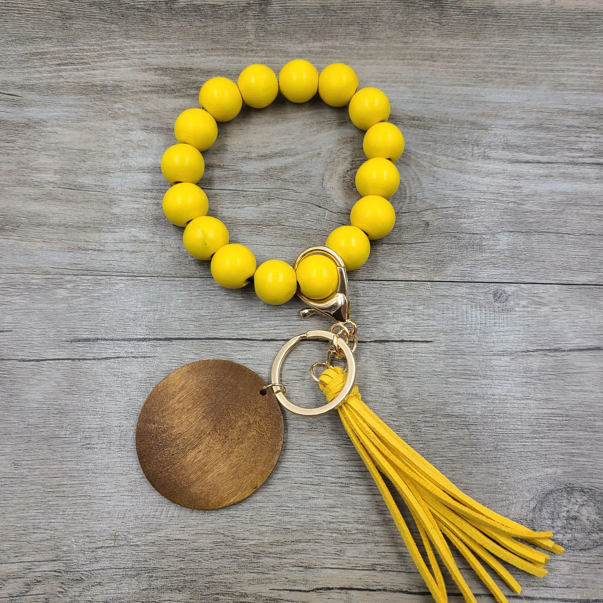 
 Новинка 2021, кольцо для ключей с монограммой, браслет на запястье, деревянный браслет с бусинами, брелок-браслет с кисточкой  