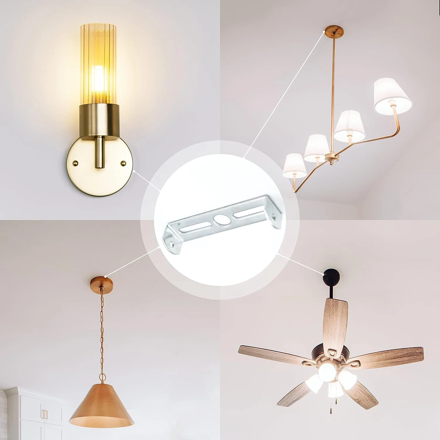 Ceiling Fan Bracket Moscare 4PCS Ceiling Fixture Light Fixture Bracket,9cm/10.5cm  Ceiling Wall Plate Screws, image size:1500x1500