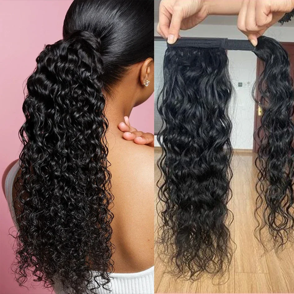 Tomiyaa Extension per coda di cavallo con clip per capelli umani, onda d'acqua, 100 g, pezzo di coda, corpo/liscio/onda profonda_voghion.com