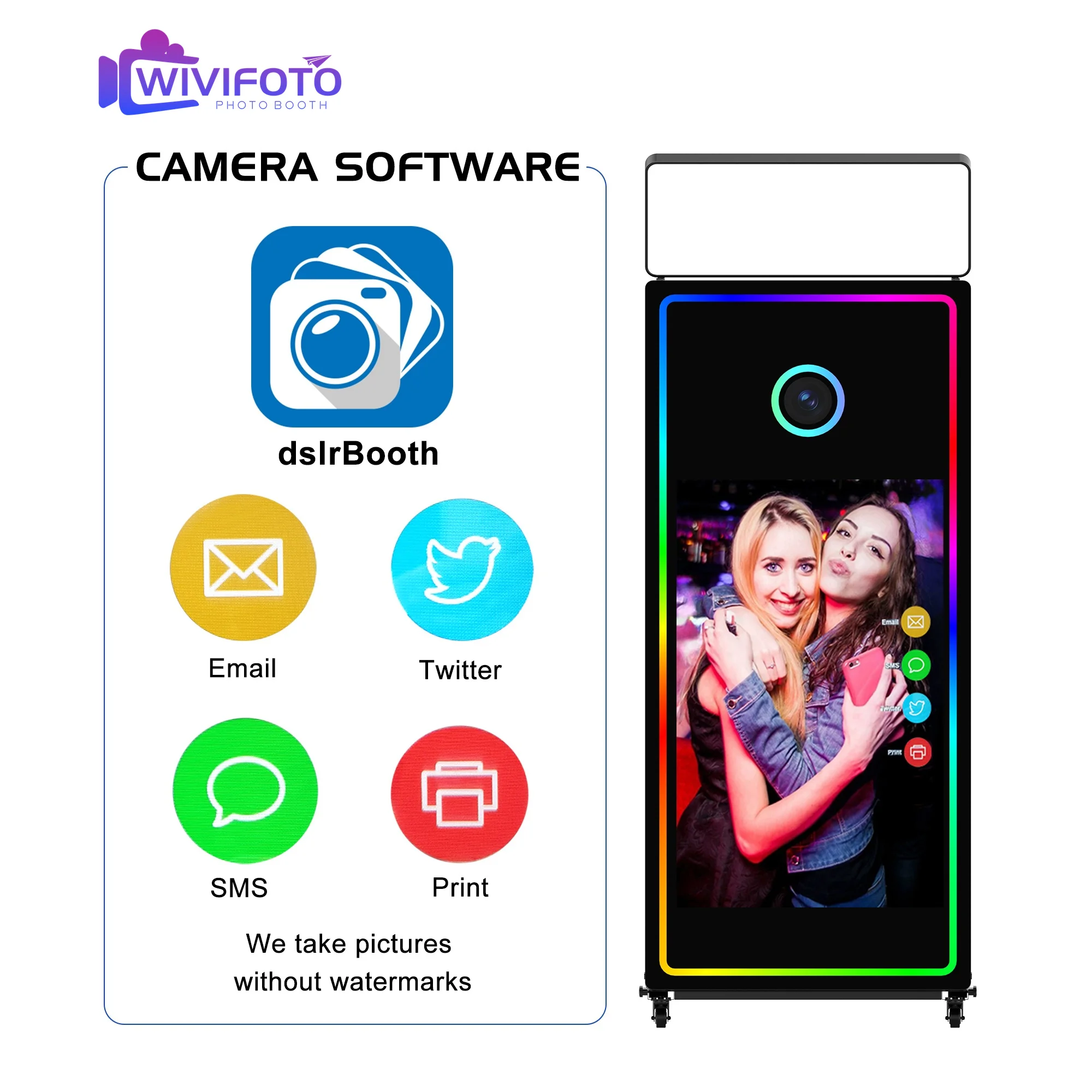 WiViKiosk Photo Booth Mirror Interactive Animation Mirror Photo Booth for Sale Mirror Photo Booth Touch Screen 65inch