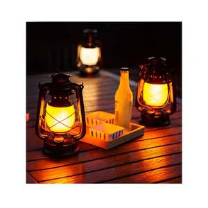 Trueflame LEDLux Easton Cordless Table Lamp Asian-Style Portable LED Lantern with Metal Handle Iron Body and Battery Power