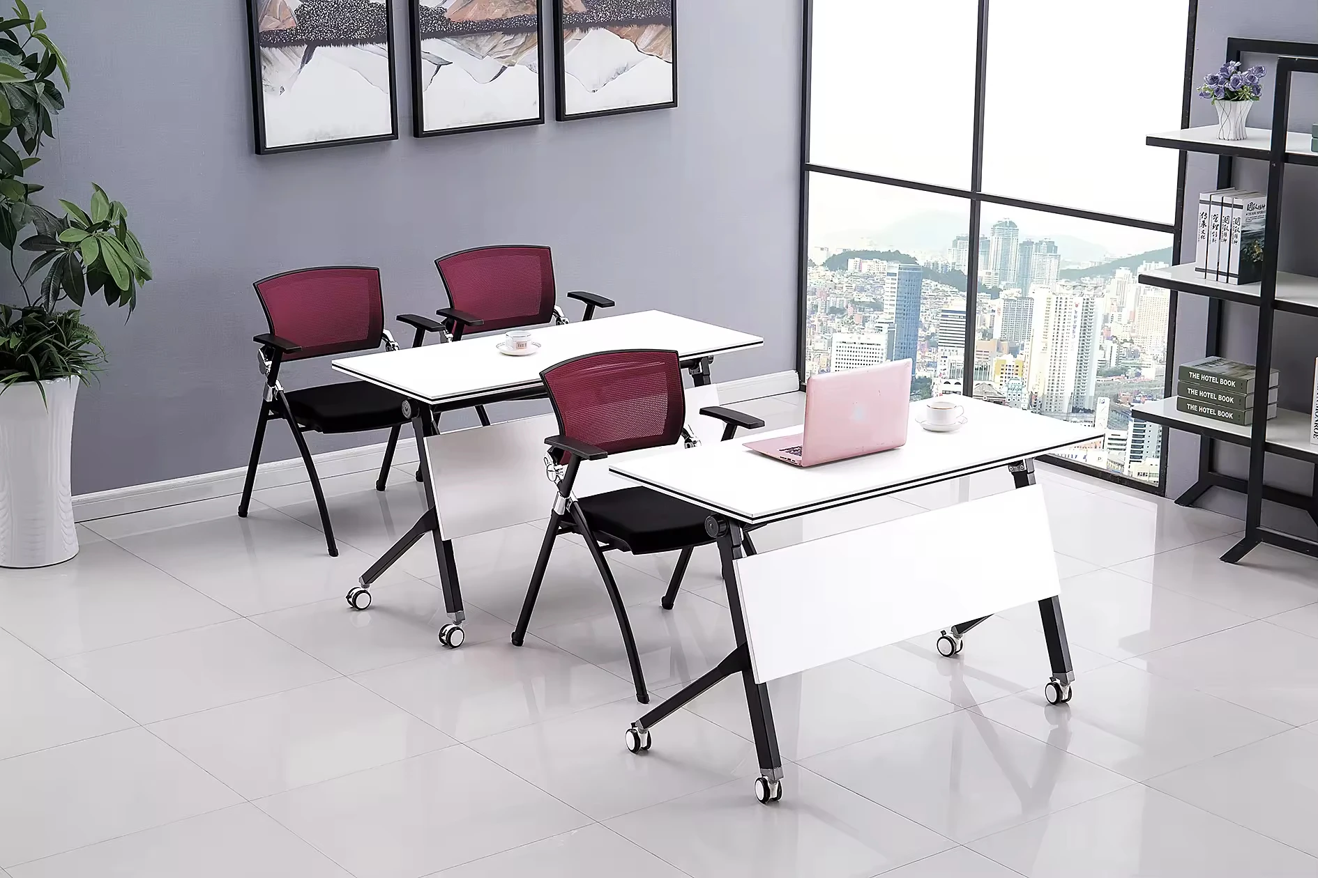 Aluminum Alloy Computer Desk with Wheels Furniture Office Movable Table Rotatable Training Desk Folding Table