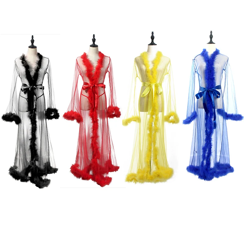 Nouveauté longue chaude femmes Femme fourrure pure Robe maille garniture Sexy Lingerie_voghion.com