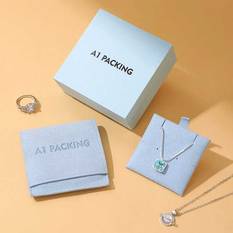 Luxury Square Flip-Top Jewelry Gift Box Set with Orange Microfiber Pouch Custom Logo Packaging for Rings and Earrings factory