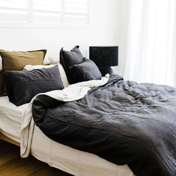 Wholesale Italian Linen Fabric Stone Washed  Hotel Bed Linen Bedding Set