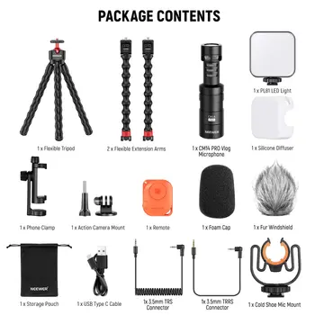 CM14 PRO Mic PL81 Light NEEWER Phone Vlog Kit  T91 Flexible Tripod  Camera Octopus 2 in 1 Tripod Stand product image