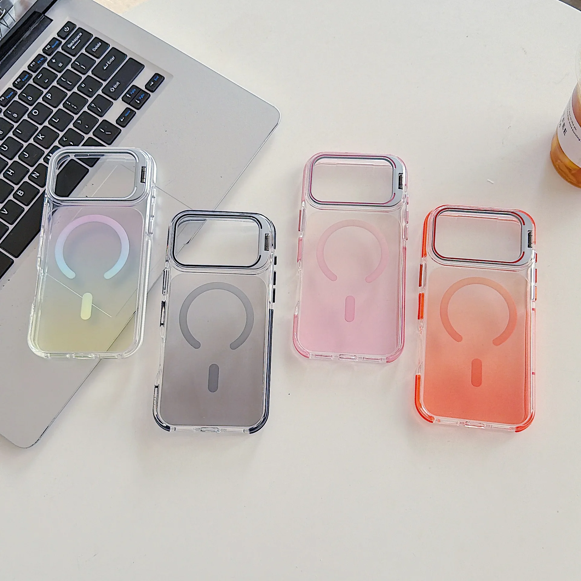 Invisible Lens Bracket Transparent Color Gradient PC TPU Shockproof Magnetic Phone Case for iPhone 17 Pro max 15 16 14 13