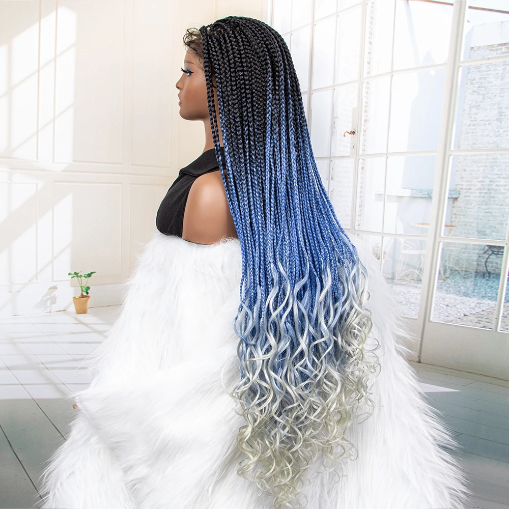 Lace Front Box Braid Wig with Curly End, Different Colors French Curly Loose Wave Braided Wigs in Stock
