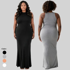 2026 Stretchy Bodycon Long Tank Dress Women's Sexy Round Neck Soft Maxi Dress Sleeveless Slim Fit Summer Dress
