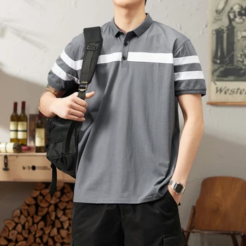 Custom Mens Short Sleeve Mercerized Cotton Polyester Polo Shirt Striped Casual Tops Contrasting Colors Golf Polo T-Shirt