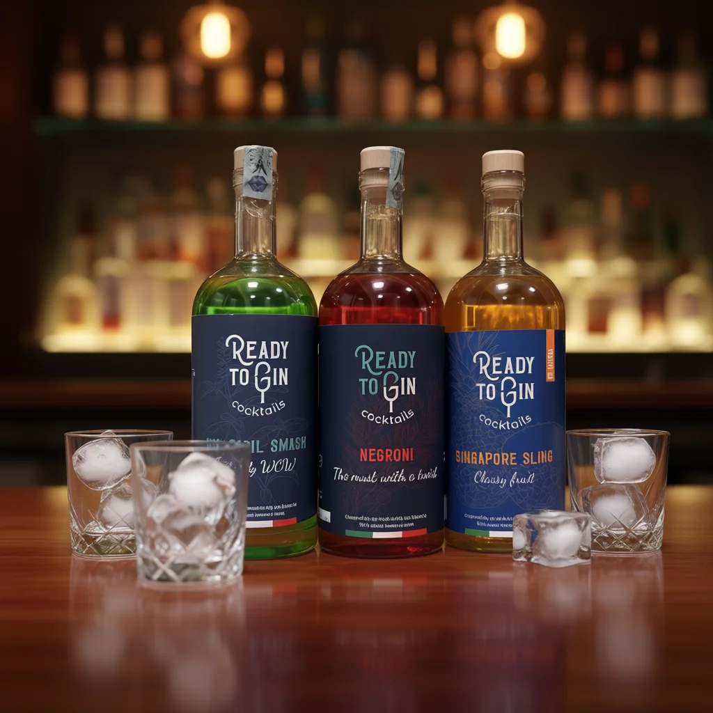 すぐに飲める 1L ジンベースのボトル入りカクテルミキサー 持続可能なシンガポールスリング&ネグローニ バジル スマッシュ