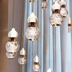 Customizable Aluminum Stair Chandelier with Crystal Lampshade Elegant Pendant Lights & Chandeliers