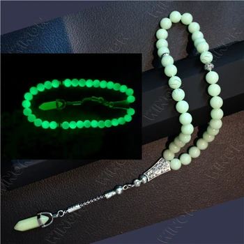10MM x 33beads Natural Luminous Stone Prayer Beads Glow in Dark Bracelet Necklace Muslim Rosary Islamic gifts
