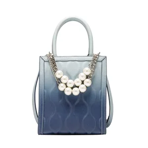 Luxury Women's Casual Tote Handbag Unique White Pearl Chain Design Stylish Two-Strap Waterproof for Spring Autumn Season High