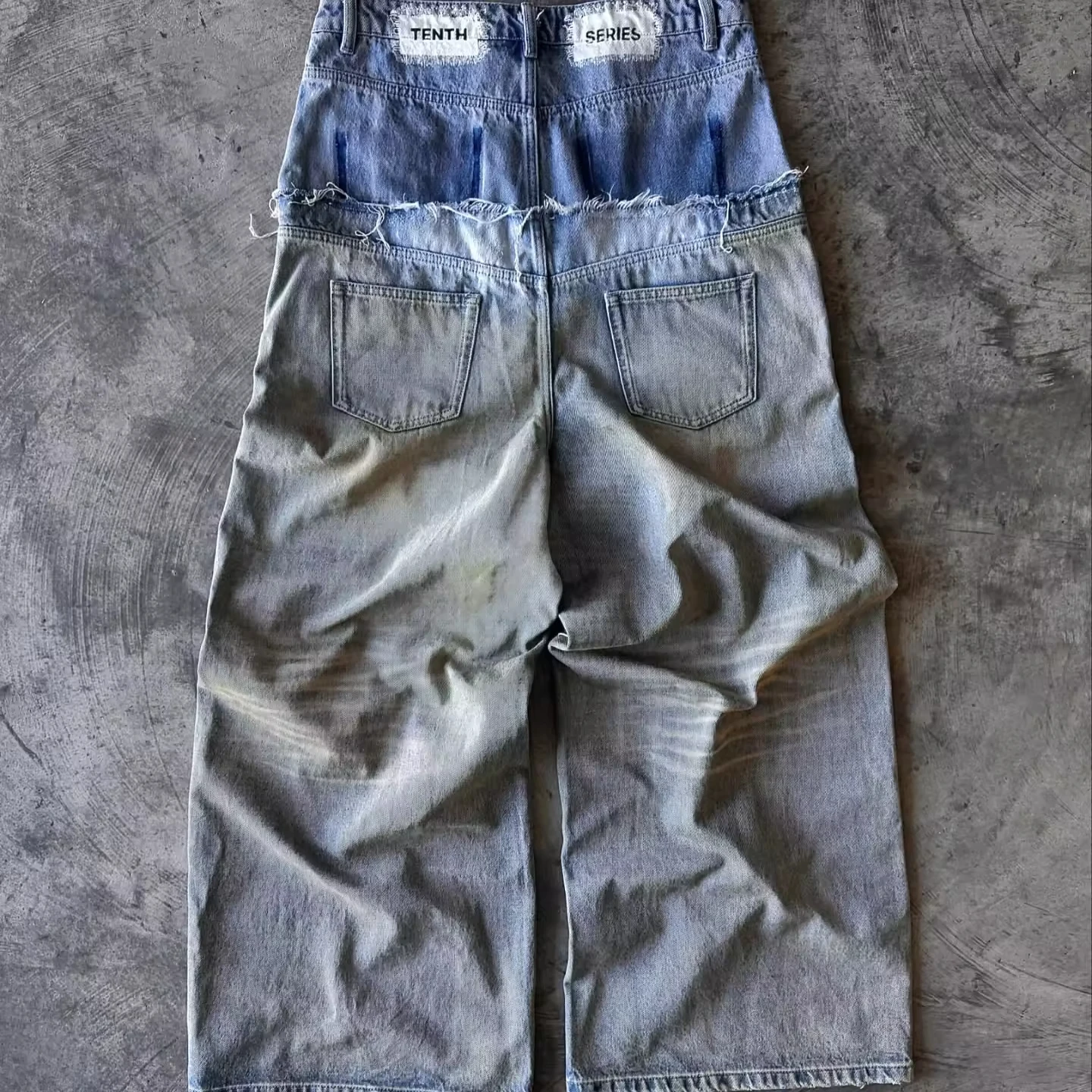 Custom Streetwear Men Denim Pants Trouser Patchwork Casual Vintage Double Waist Homme Baggy Jeans Manufacturer gallery 2