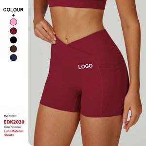 Custom High Quality Nude Feeling High Waist Yoga Shorts V-Shaped Cross Waist Tight Yoga Pants Women Running Cycling Sport Shorts