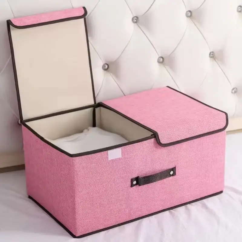 Factory Wholesale Living Room Furniture High Quality Linen Fabric Cloth Organizer Foldable Storage Box Lid Durable Soft
