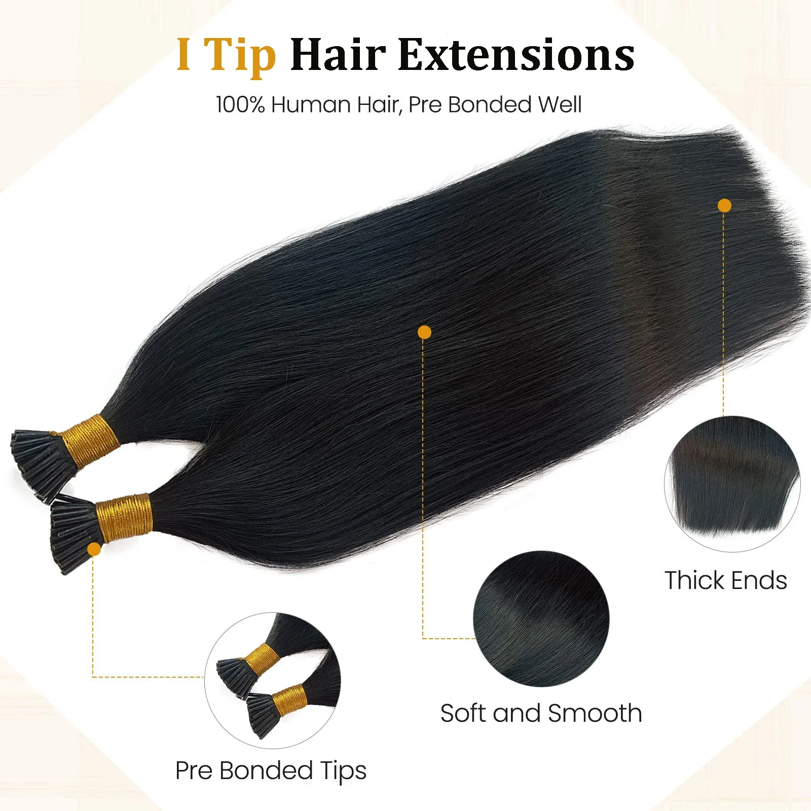 I Tip Hair Extension Straight Human Hair 1g/Strand 50g/Set Capsule Keratin Fusion 26inch_voghion.com