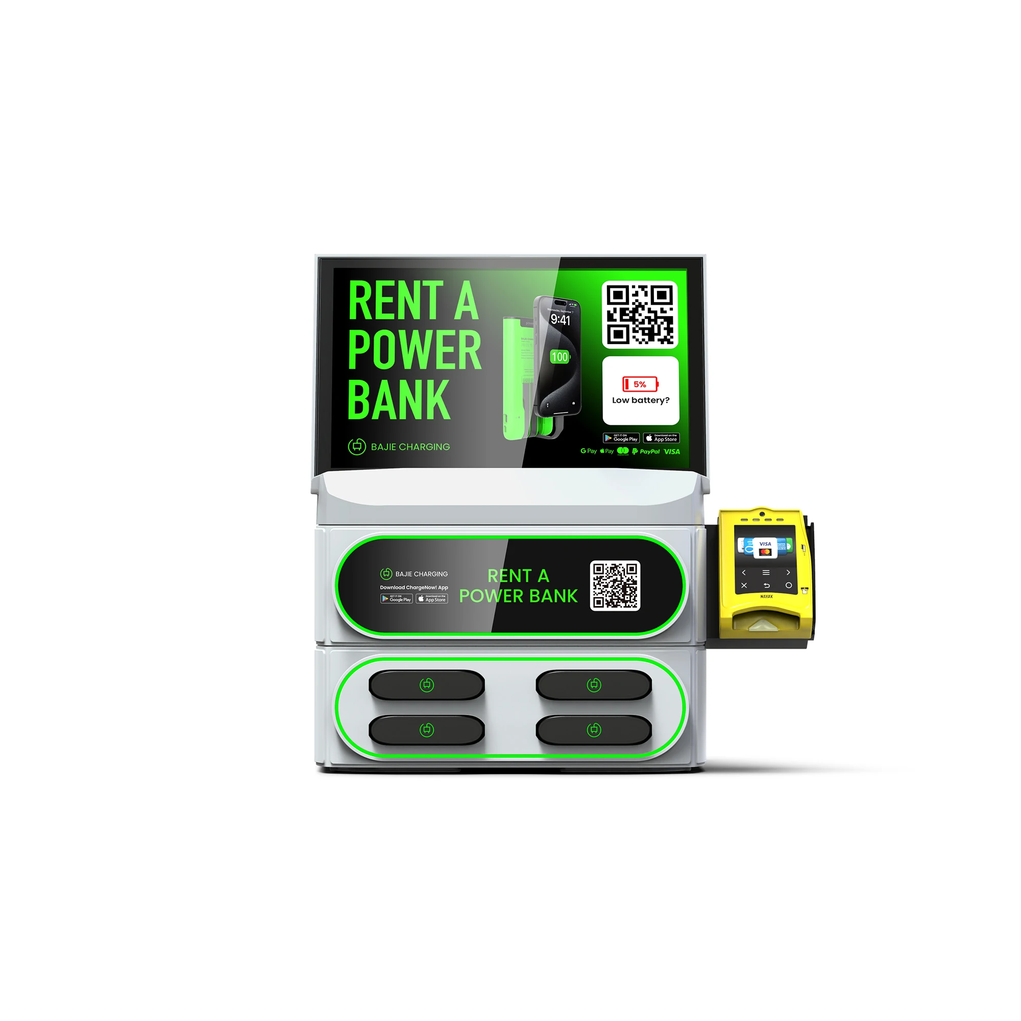 4-Slot Fast Charger Mobile Phone Charging Vending Machine Stackable Power Bank Sharing Rental with Scanning Standing Station