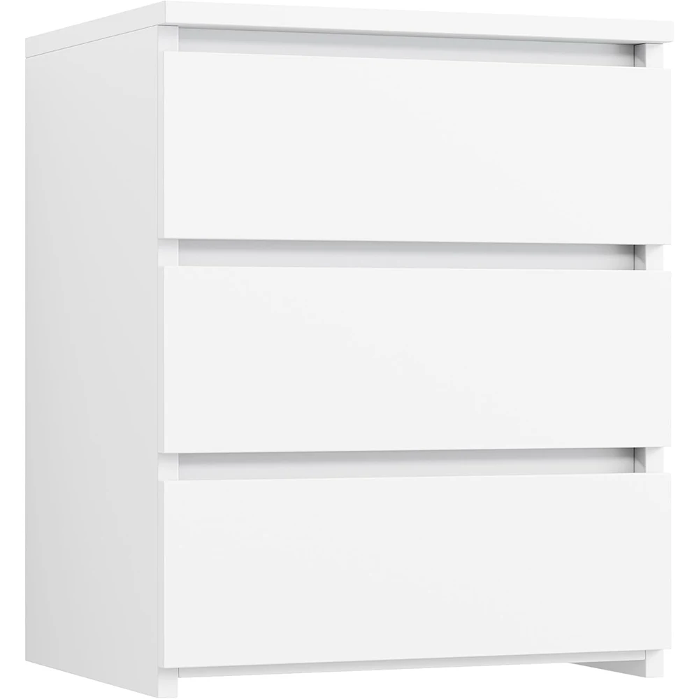 White Wooden Modern 3-Drawer Nightstand with Cut-Out Handle for Apartment Bedroom Sofa Side Table