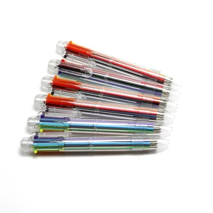Plastic Pens with Multi-color Models  0.7mm 6 in 1 Six Colors Transparent Barrel Ballpoint Pen