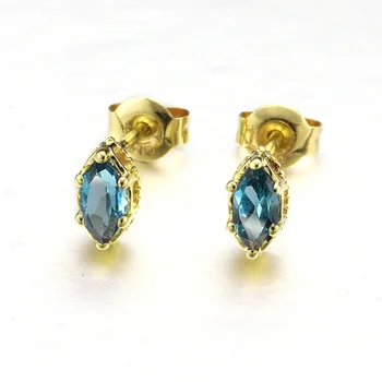 HYH 9K earrings New Topaz Stud Earrings Women's 9K Yellow Gold Natural Stone Earrings Source Factory