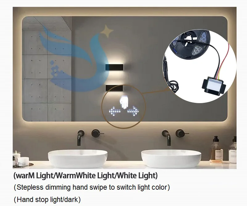 Led Intelligent Mirror Hand Sweep Switch Tricolor Dresser Bathroom Mirror Sensor Touch Sensor Switch details