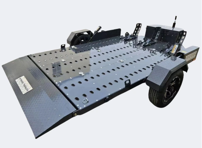Self  Tipping Remote Control Loading Ramp Ribbed Steel Floor Small Motorbike Trailer