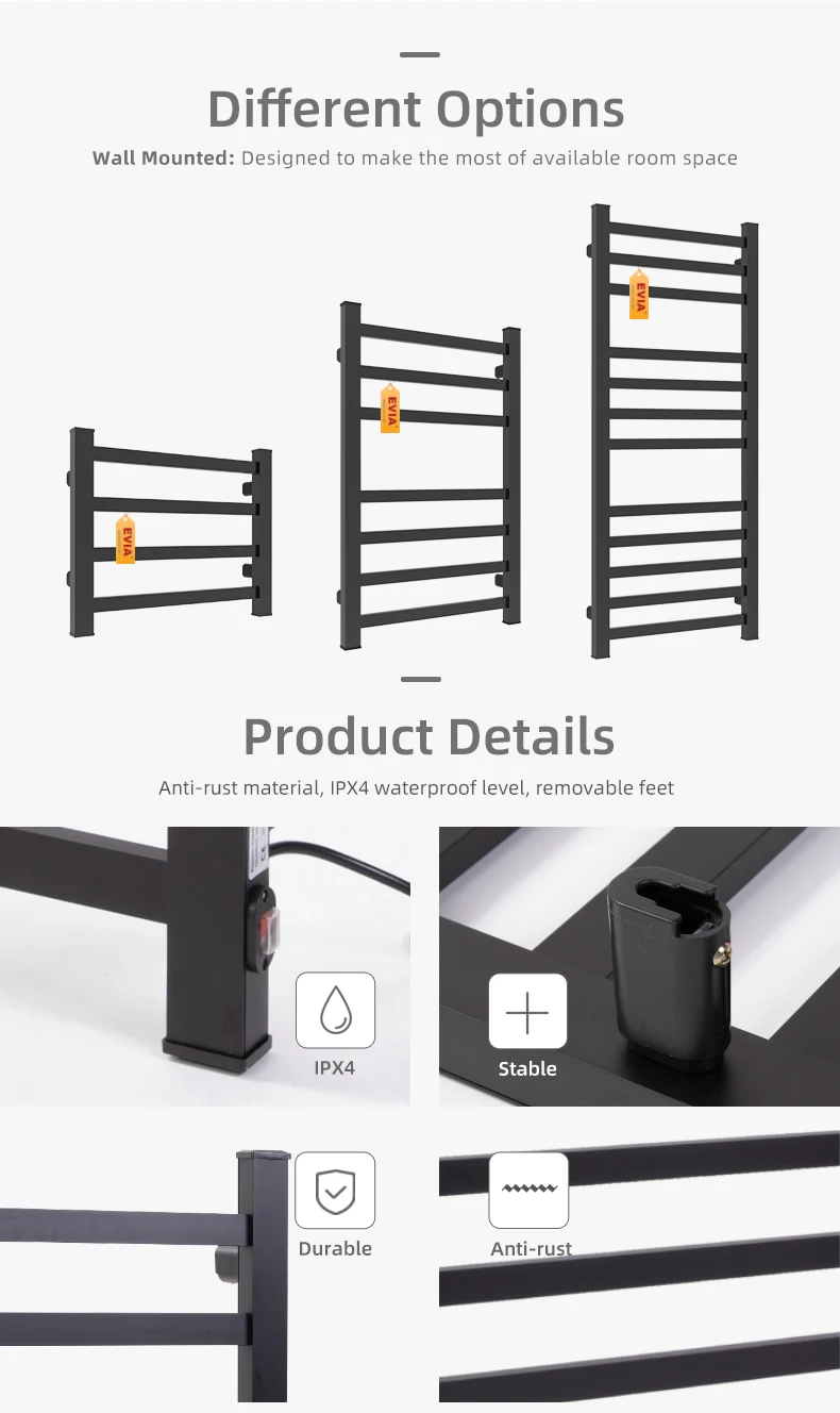 Evia Wholesale Black Aluminium Ladder Style Electric Towel Dryer Buy