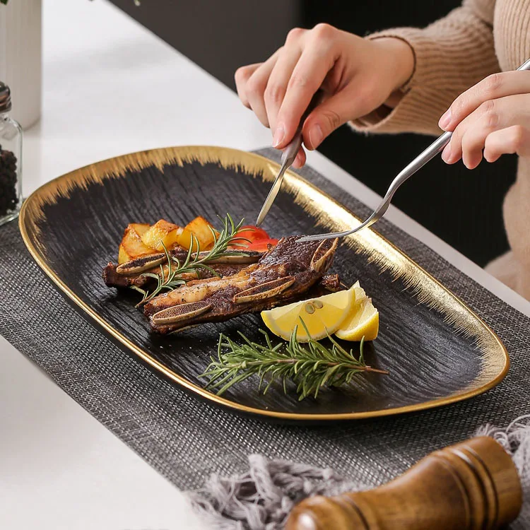 12-16 Zoll Große Längliche Stein Design Essteller Porzellan Geschirr Fabrik Großhandel Teller