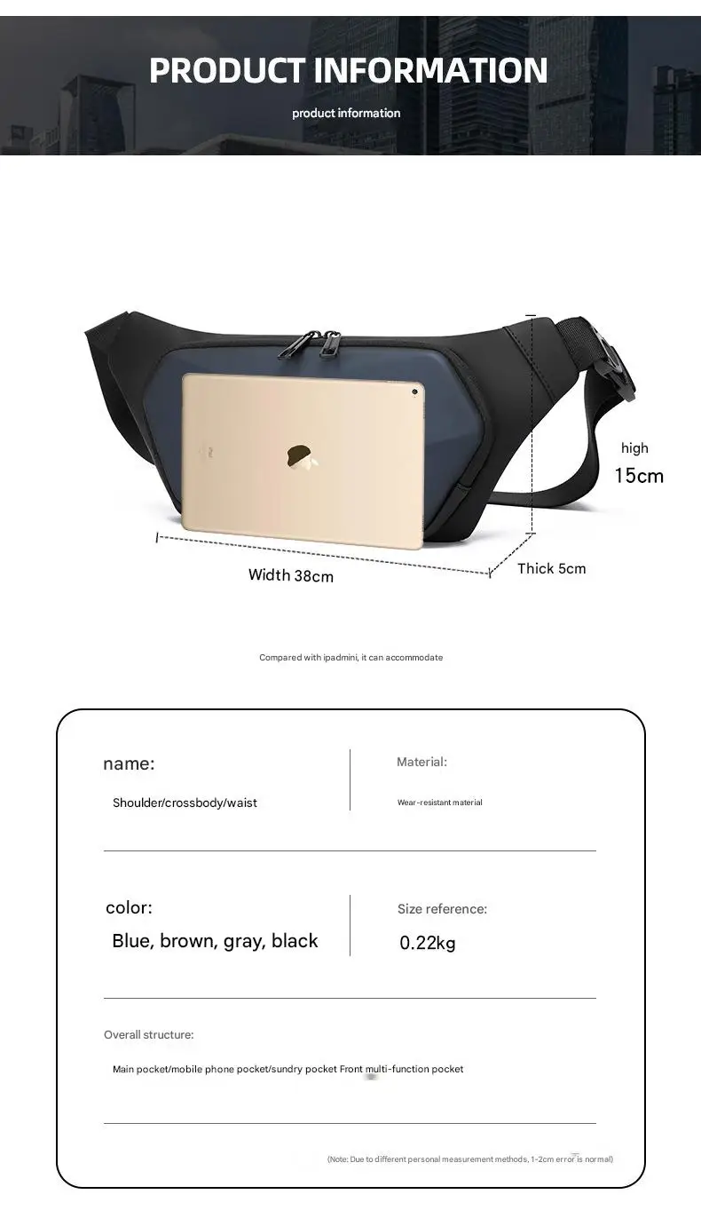 Men's New EV Shaped Waist Bag Fashionable Leisure Shoulder & Small Backpack Trendy Motorcycle Luggage & Saddlebags