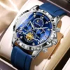 Boîtier argenté à cadran bleu 12 - bracelet en silicone