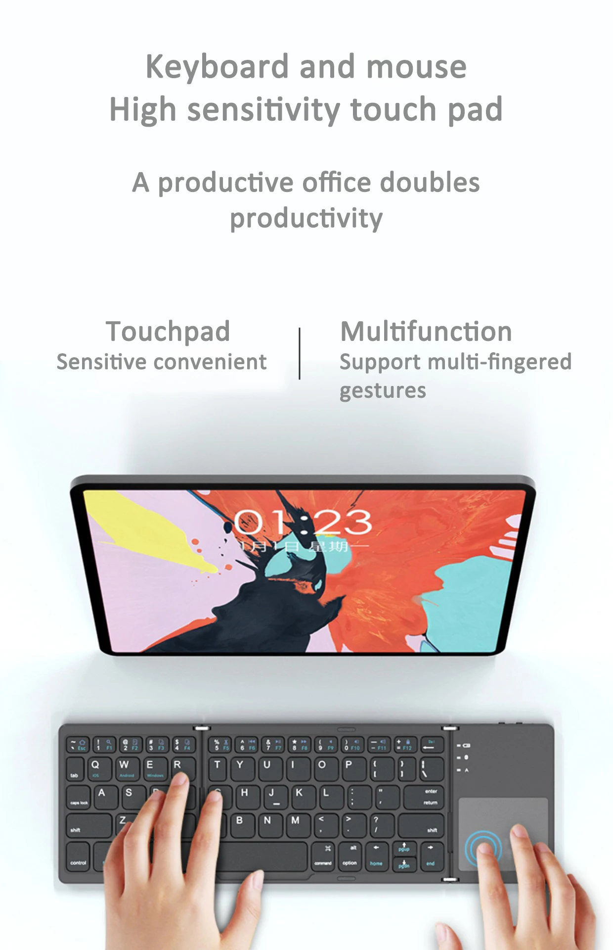 Tri Fold Wireless Keyboard with Touchpad Wireless 140mAh Rechargeable Mini Keypad For Windows Android IOS MAC
