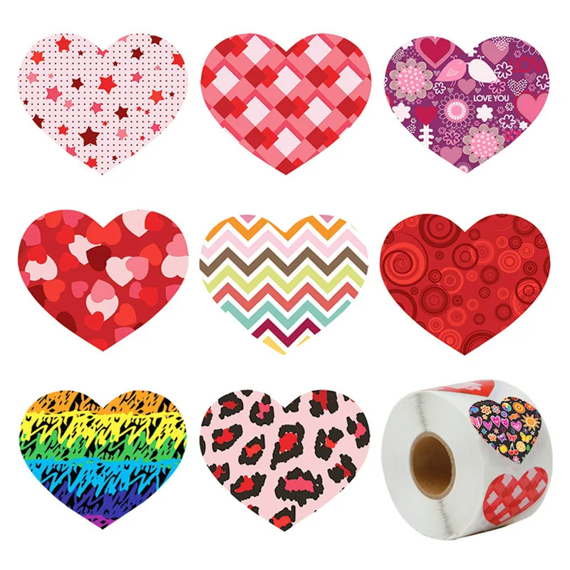 BOFUNX 500pcs Rollo de Pegatinas Corazón Etiquetas Adhesivas Corazones de Amor Stickers Roll para Decoración Sobre Regalo Caja Bolsa Recuerdo Boda Cumpleaños San Valentín 