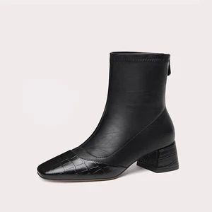 Super Large Women's Low Square Heels Ankles Boots Feet Fit Shoes Short Booties Black Color Options Shoes