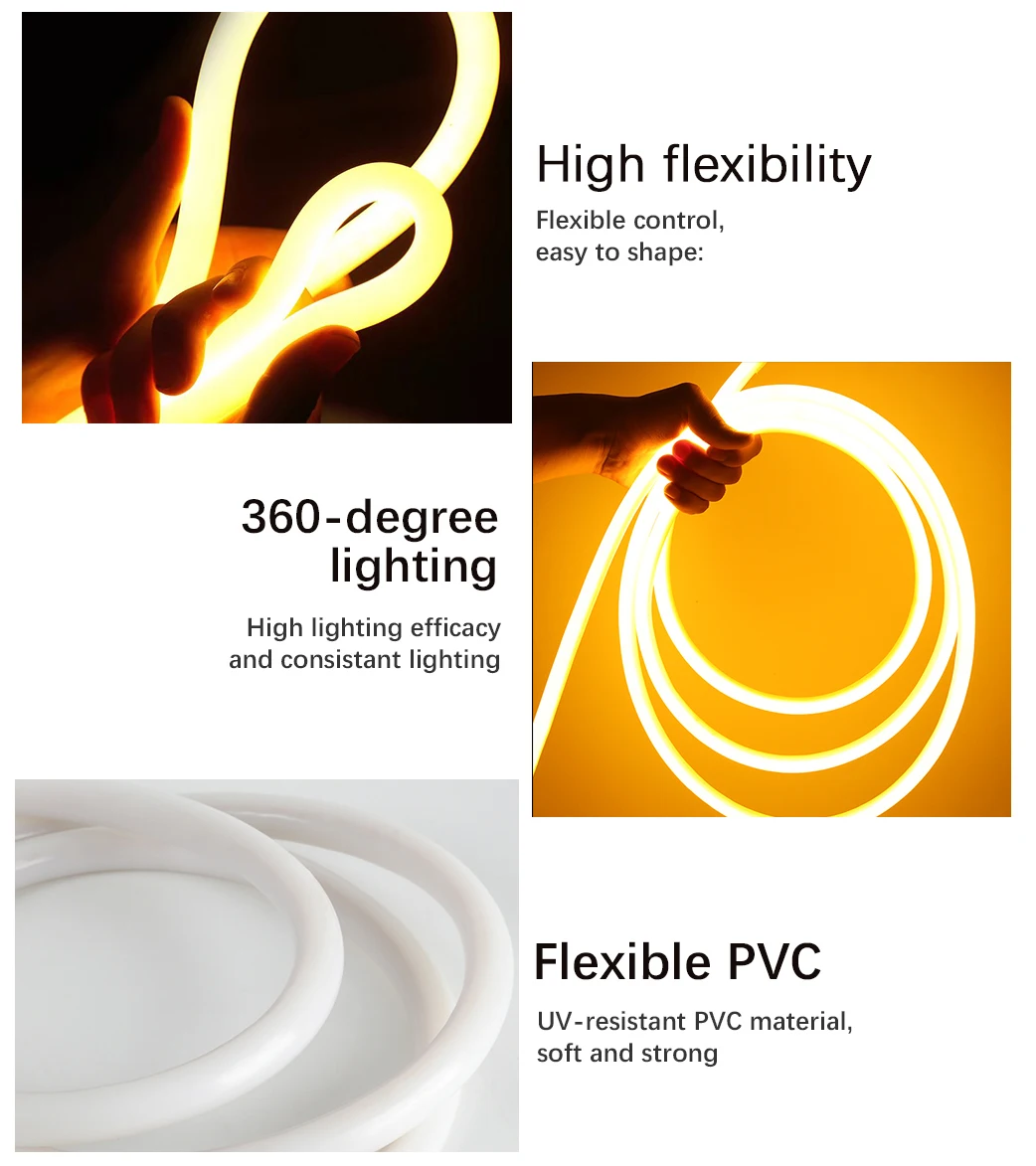 Lighting Smd2835 220v Slim Led Neon Lights Pvc Ip65 Waterproof 360