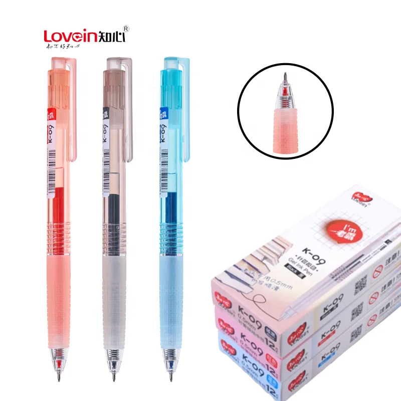 Zhi Xin Lovein K-09 Student Retractable Gel Pen Blue Ink Smooth  Writing Plastic Pens for School Office Gel Ink Refill Pen