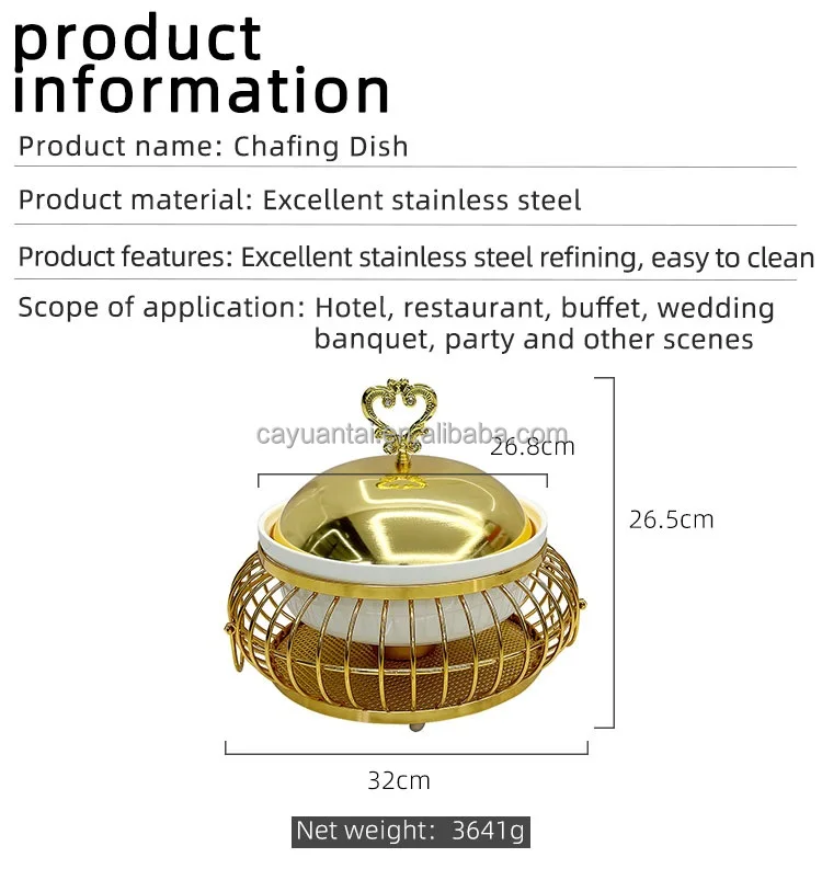 Luxury High Quality Golden Ceramic and Stainless Steel Egg Shape Gold Chafing Dish Buffet Dish 2Liter