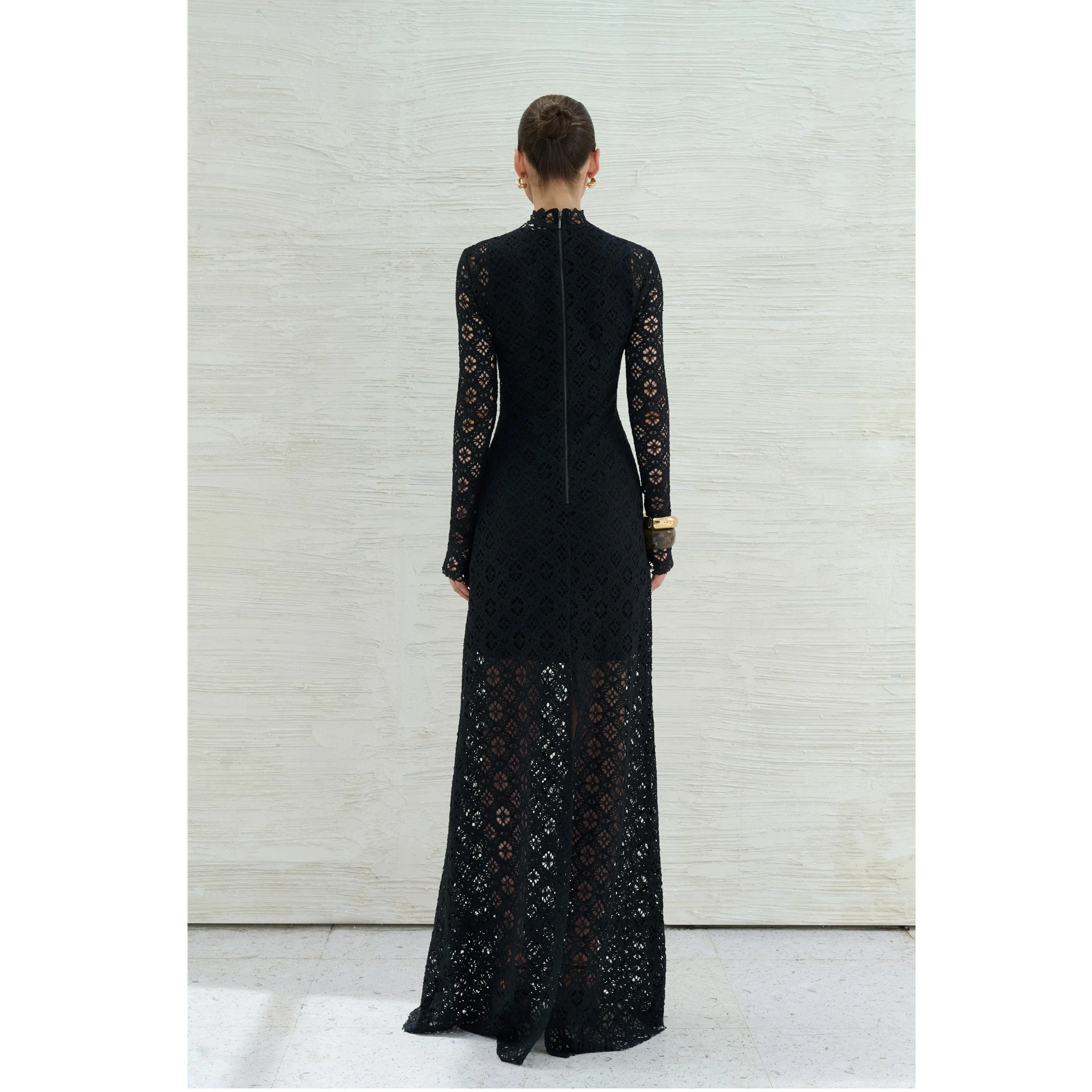 New Collection 2025 Dresses Women Casual ODM Service BINNAT EMB LACE LONG DRESS IVORY Elegant Long Sleeve Women Dresses