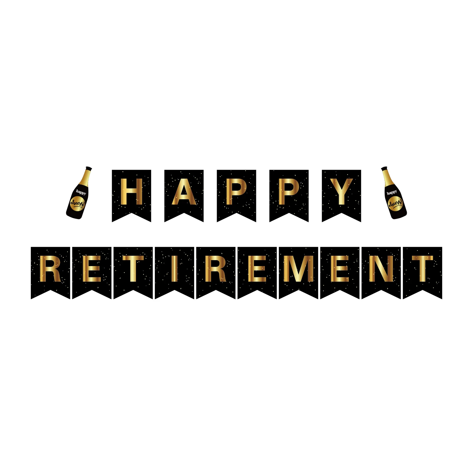 Vorgespanntes „Happy Retirement“ Banner Mit Gold-Glitter – 1,8 M Lang, Keine Bastelarbeit Nötig – Perfekt Für Rentenfeiern