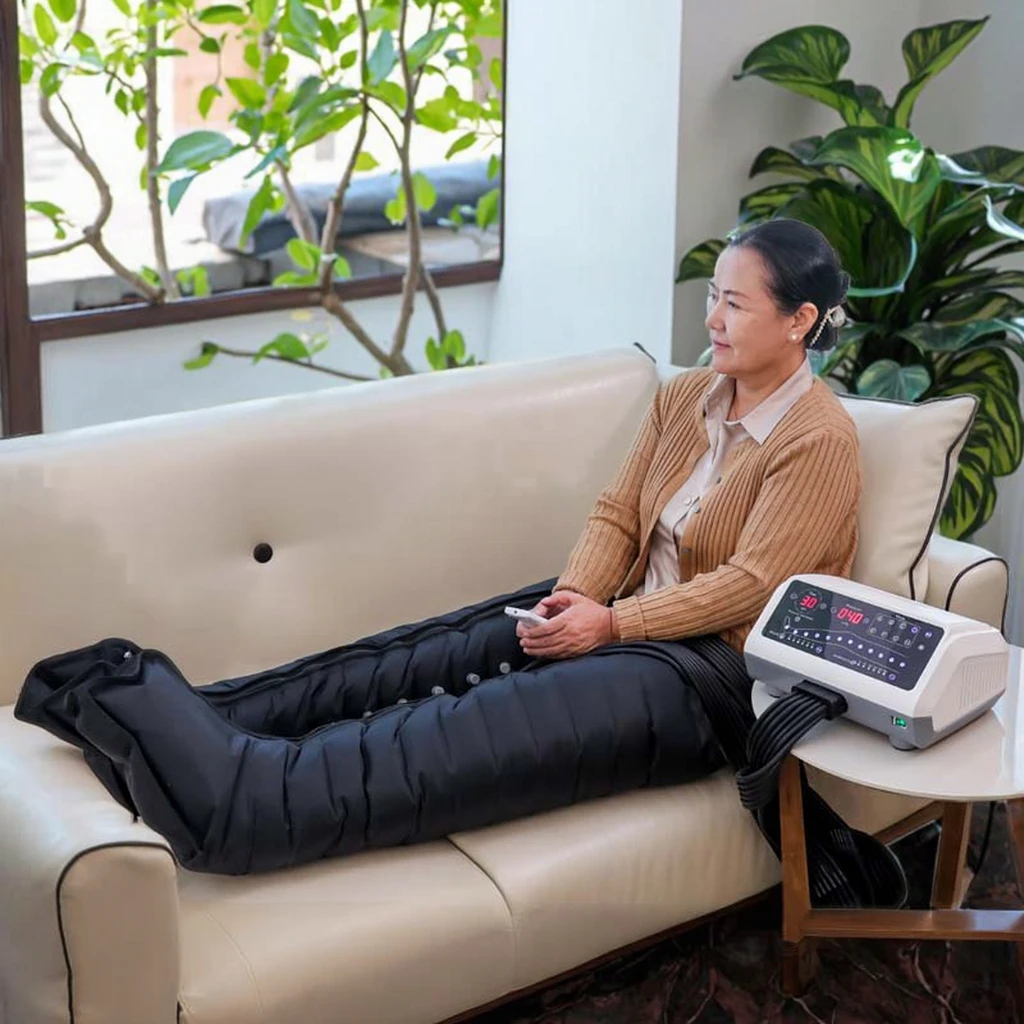 máquina de Compressão com 12 Câmaras e Botas de Pressoterapia para Pernas e Pés