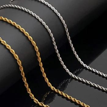 High quality stainless steel rope chain Factory Custom Length Mens Jewelry Necklace Gold Plated Rope Chain 2mm 3mm 4mm 5mm 6mm