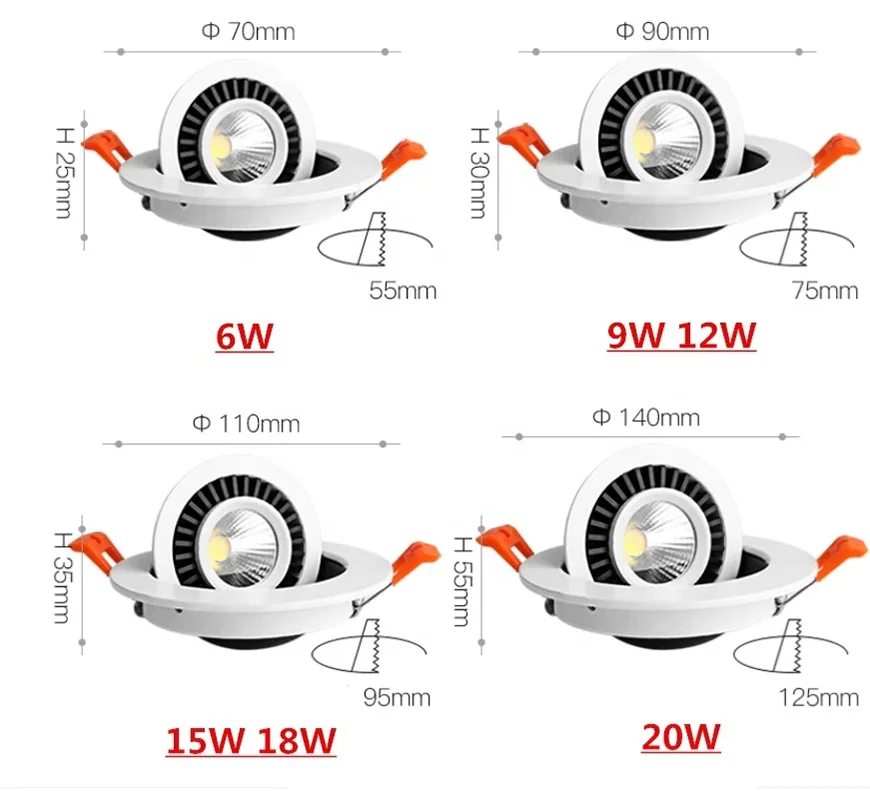 360 Degree Rotatable LED COB Recessed Downlight 15W Round LED Spotlight 220V Dimmable Led Ceiling Light for Living Room