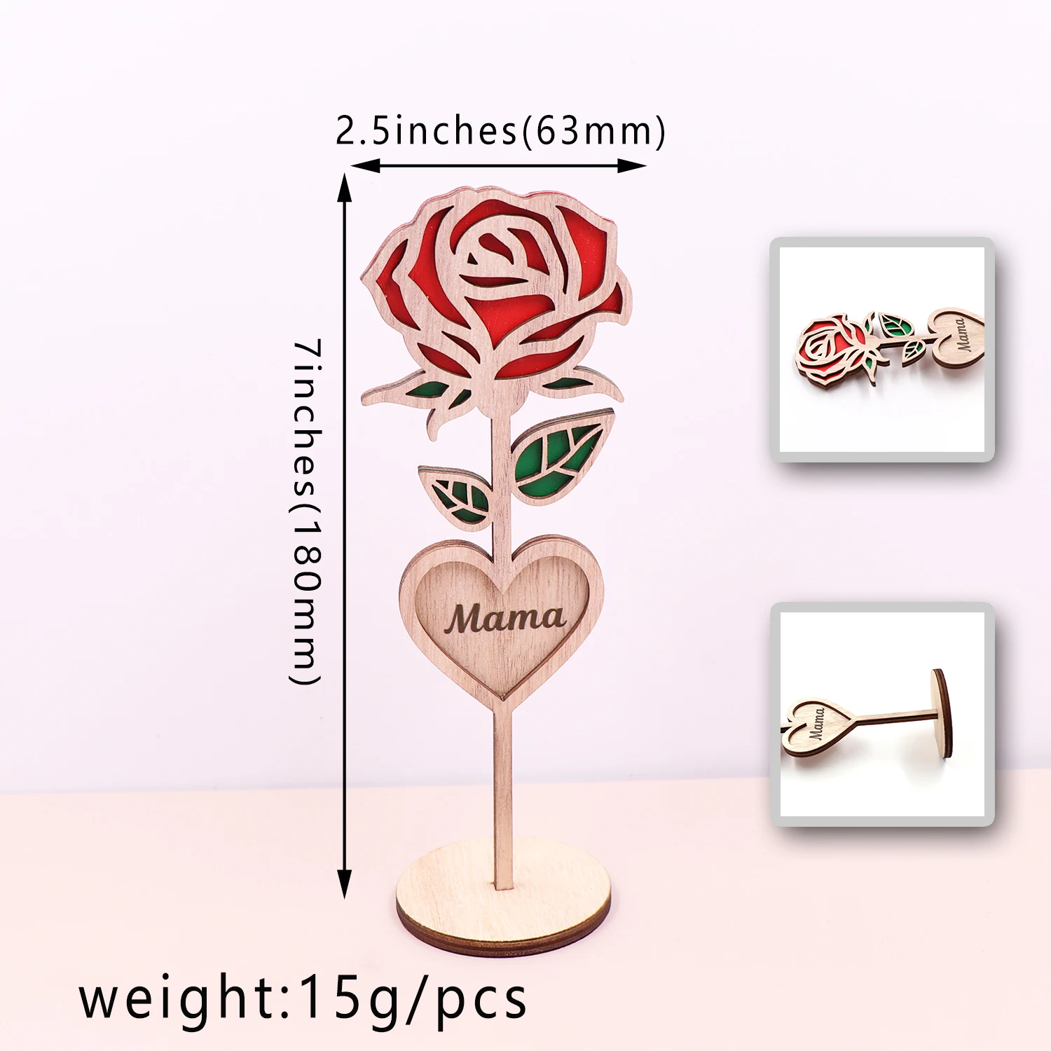 CHA249CH1398-Mother's Day Roses Laser Cut Art Wood Flower Heart Mama Love Christmas Gift Model Number Bauble details