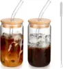 Botella transparente de 16 oz, 2 unidades, con pajita