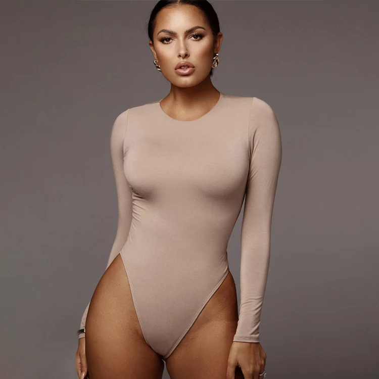 New Design 2023 Spring Solid Color Basic Round Neck Custom Ladies Tops Long Sleeve Bodysuits for Women