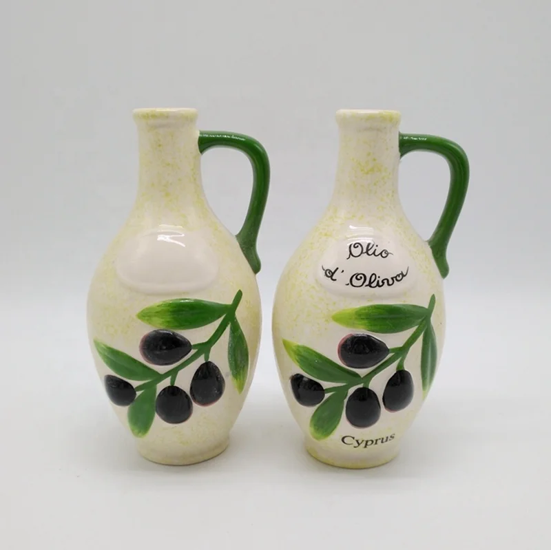 Cyprus Style Olive Tree Pattern Custom Oil Bottles for Kitchen Ceramic Olive Oil Dispenser