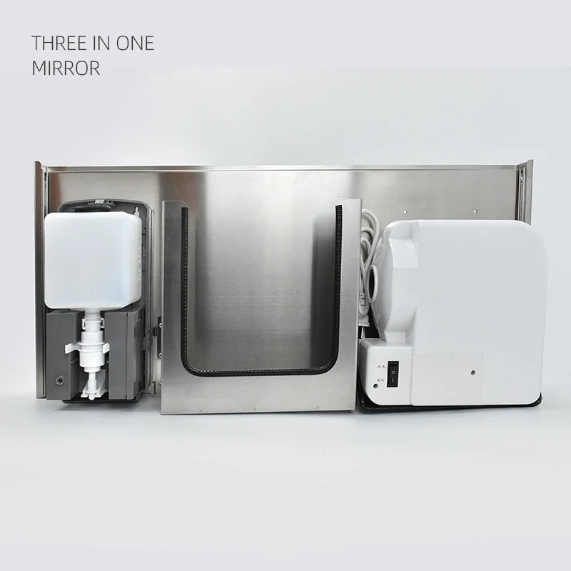 Multifunctional 3-in-1 Mirror Cabinet Embedded Conceal Hidden Tissue Box Soap Dispenser and Auto Hand Dryer